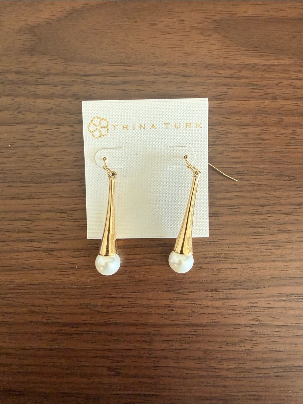 Trina Turk Gold Tapered Drop Earrings with Pearl